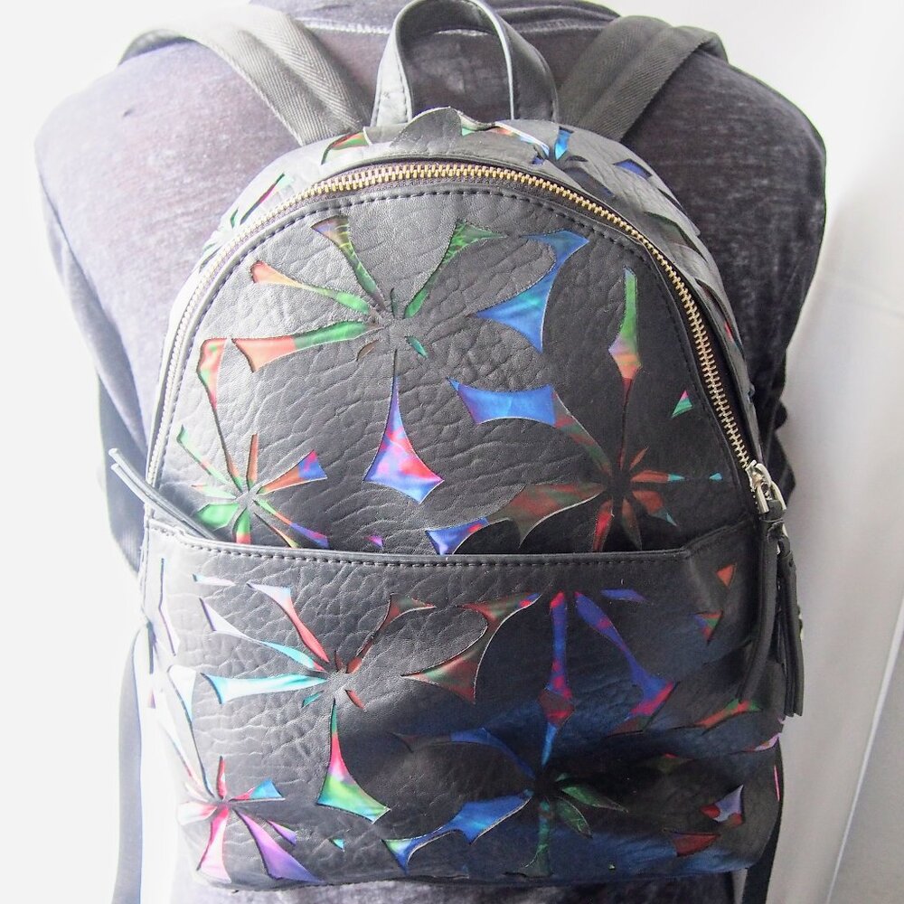 Desigual Die-Cut Flowers Black Backpack/School/College/Everyday